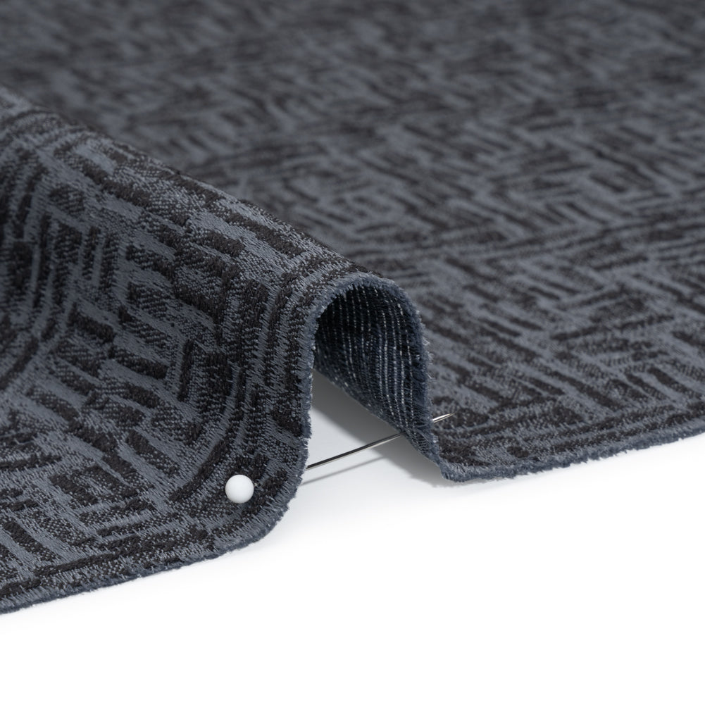 Recycled Polyester and Cotton Drapery Jacquard - Ink Little Lines - British Imported Detail Recycled Polyester and Cotton Drapery Jacquard - Ink Little Lines - British Imported Detail