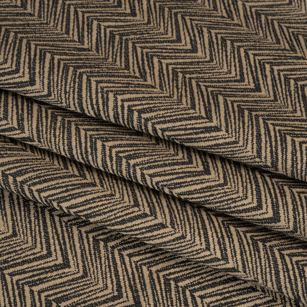 Herringbone Chevrons Recycled Polyester and Cotton Drapery Jacquard - Noir - British Imported Folded Herringbone Chevrons Recycled Polyester and Cotton Drapery Jacquard - Noir - British Imported Folded