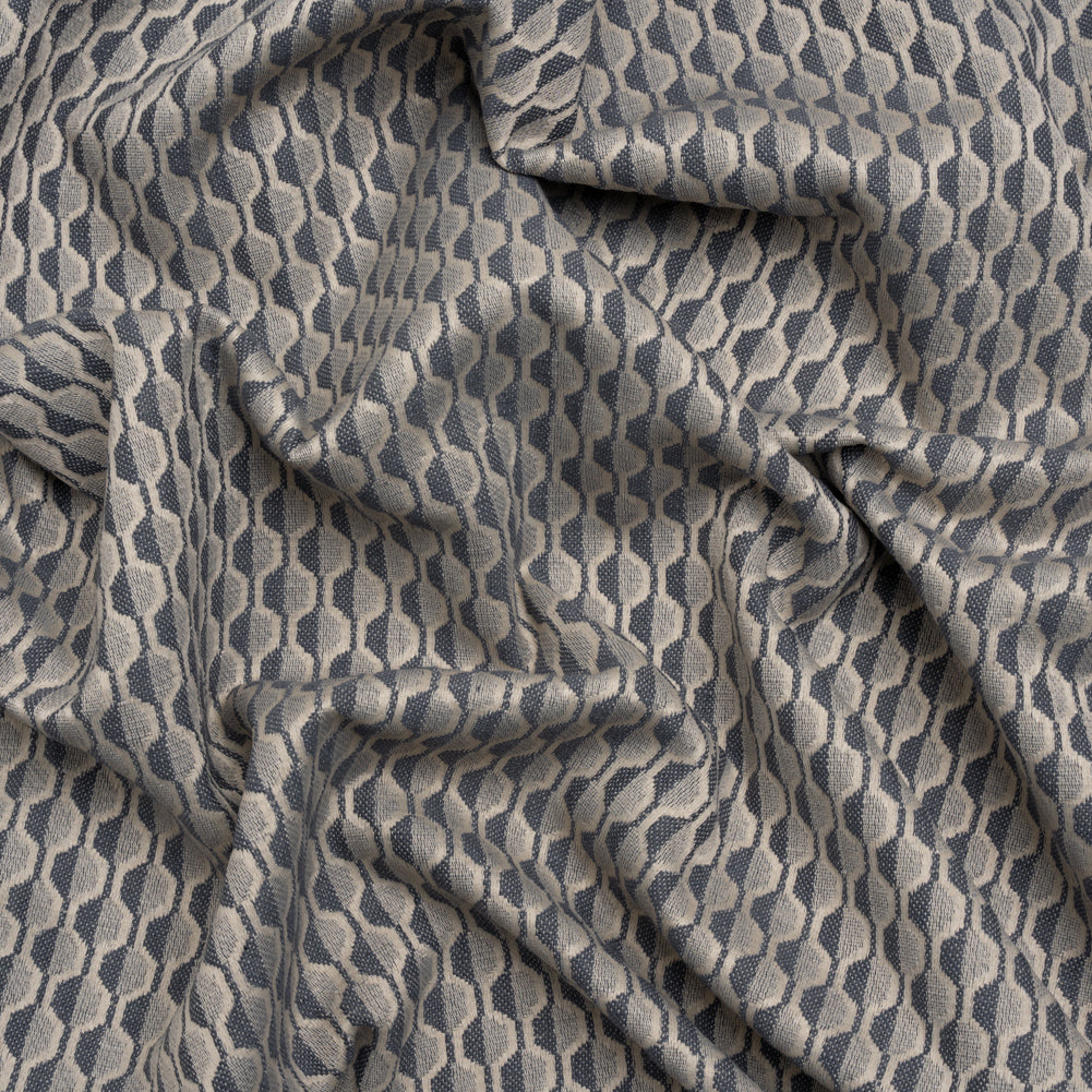 Honeycomb Stripes Recycled Polyester and Cotton Drapery Jacquard - Denim - British Imported Honeycomb Stripes Recycled Polyester and Cotton Drapery Jacquard - Denim - British Imported