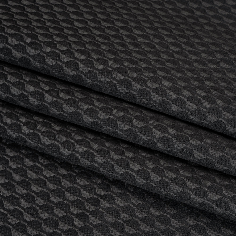 Honeycomb Stripes Recycled Polyester and Cotton Drapery Jacquard - Ink - British Imported Folded Honeycomb Stripes Recycled Polyester and Cotton Drapery Jacquard - Ink - British Imported Folded