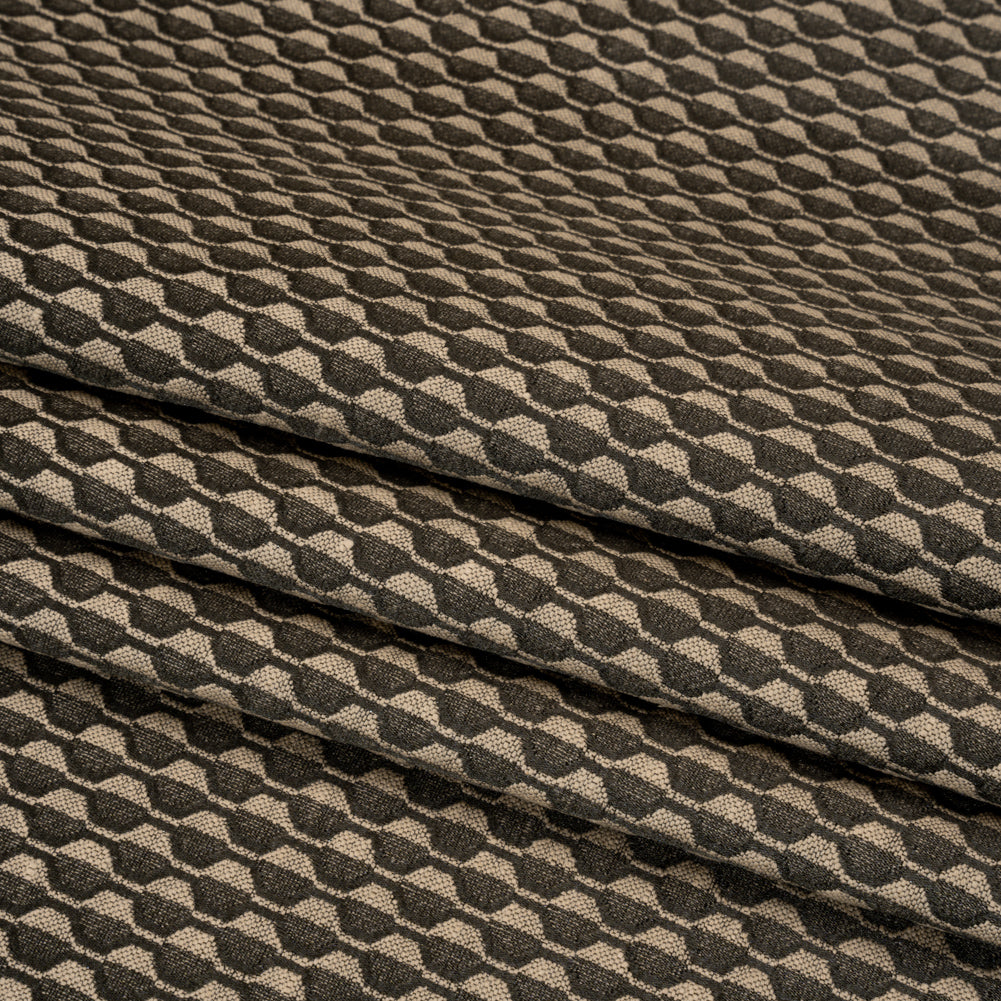 Honeycomb Stripes Recycled Polyester and Cotton Drapery Jacquard - Noir - British Imported Folded Honeycomb Stripes Recycled Polyester and Cotton Drapery Jacquard - Noir - British Imported Folded