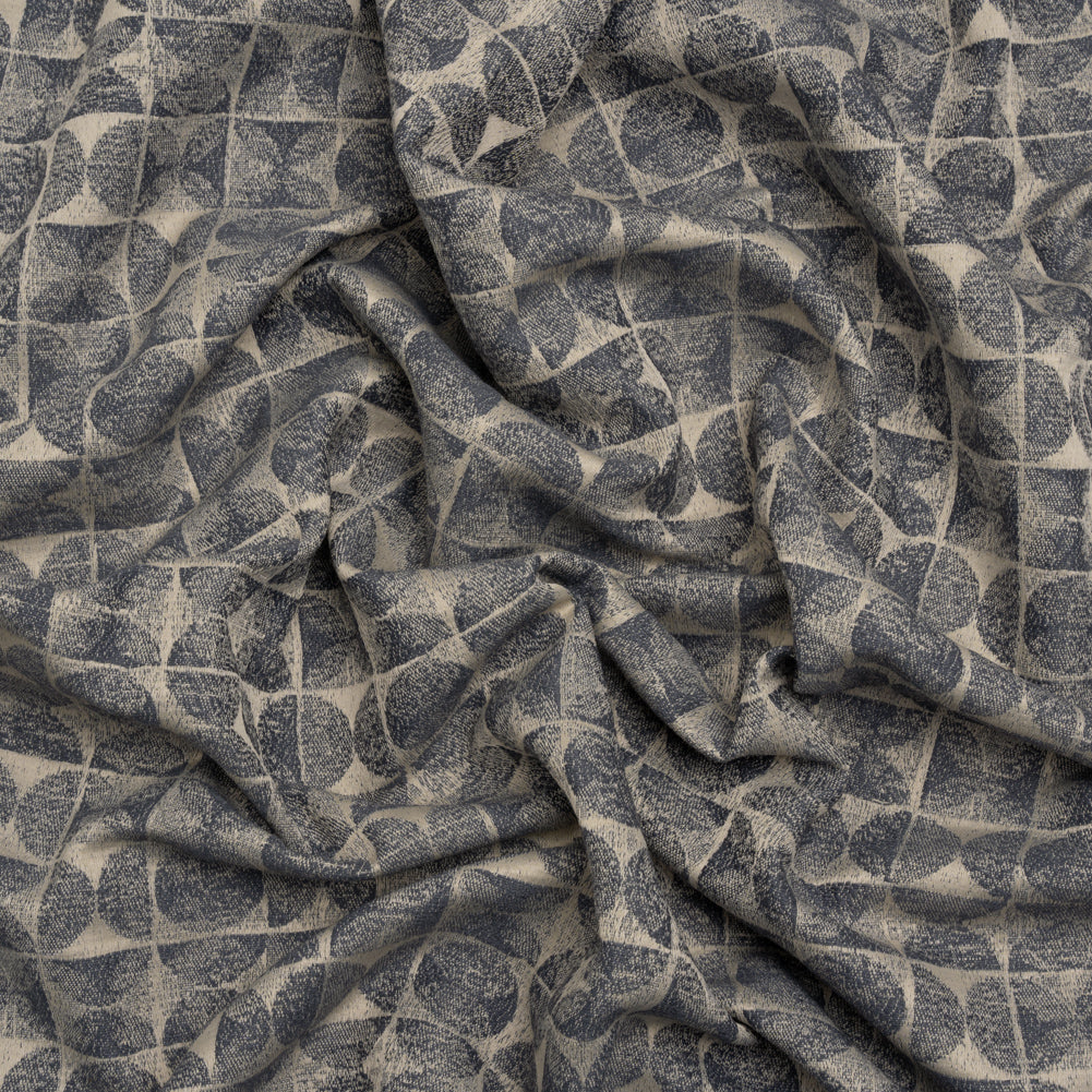 Circles and Slices Recycled Polyester and Cotton Drapery Jacquard - Denim - British Imported Circles and Slices Recycled Polyester and Cotton Drapery Jacquard - Denim - British Imported