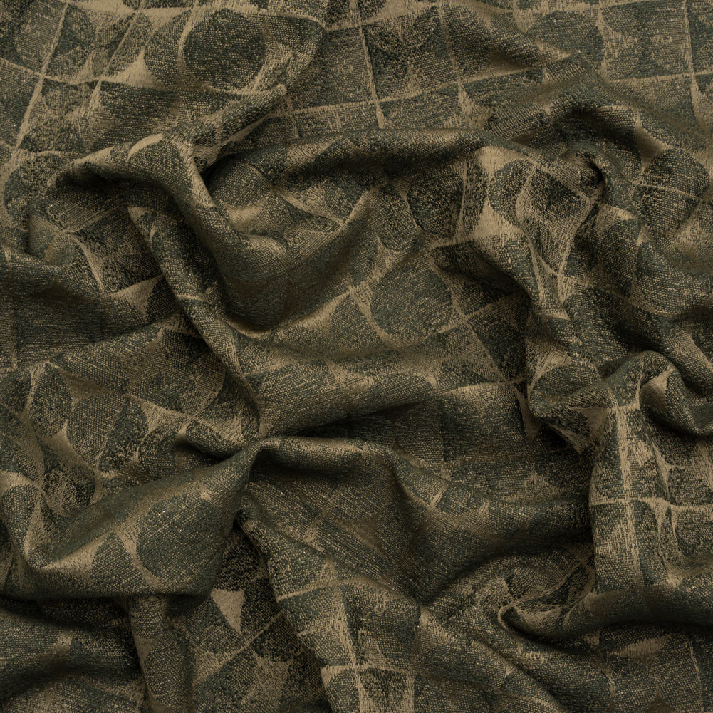 Circles and Slices Recycled Polyester and Cotton Drapery Jacquard - Olive - British Imported Circles and Slices Recycled Polyester and Cotton Drapery Jacquard - Olive - British Imported