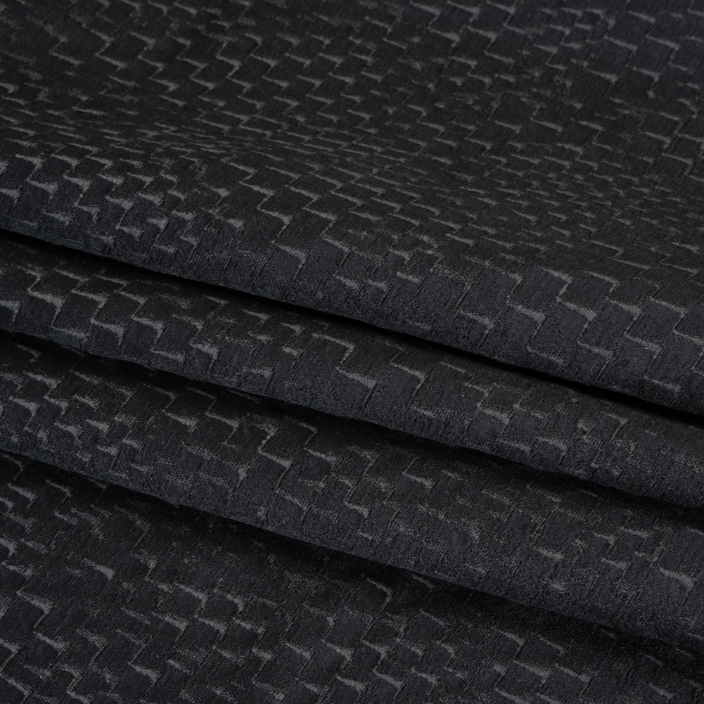 Stairstep Zig Zags Recycled Polyester and Cotton Drapery Jacquard - Ink - British Imported Folded Stairstep Zig Zags Recycled Polyester and Cotton Drapery Jacquard - Ink - British Imported Folded