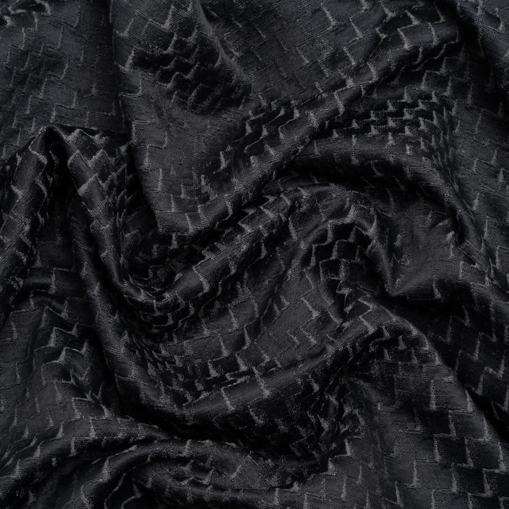 Stairstep Zig Zags Recycled Polyester and Cotton Drapery Jacquard - Ink - British Imported Stairstep Zig Zags Recycled Polyester and Cotton Drapery Jacquard - Ink - British Imported