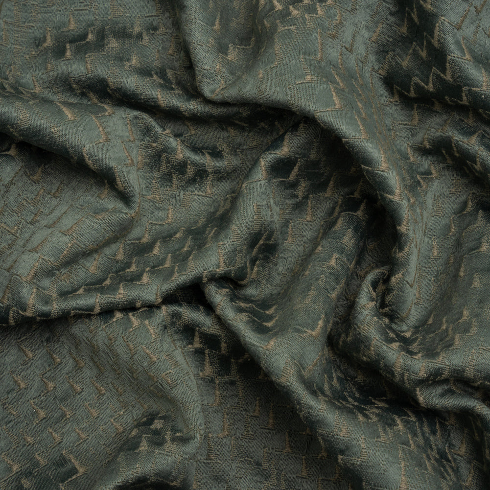 Stairstep Zig Zags Recycled Polyester and Cotton Drapery Jacquard - Ocean - British Imported Stairstep Zig Zags Recycled Polyester and Cotton Drapery Jacquard - Ocean - British Imported