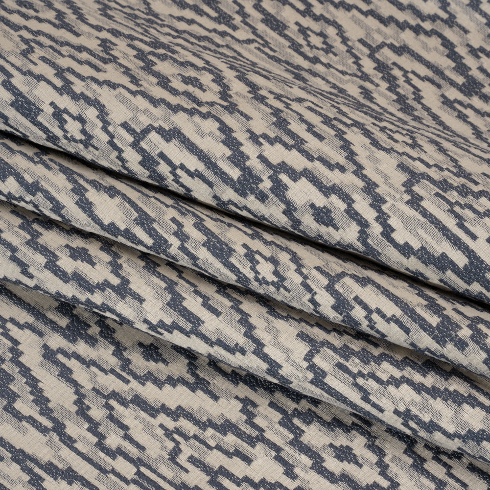 Geometric Recycled Polyester and Cotton Drapery Jacquard - Denim - British Imported Folded Geometric Recycled Polyester and Cotton Drapery Jacquard - Denim - British Imported Folded