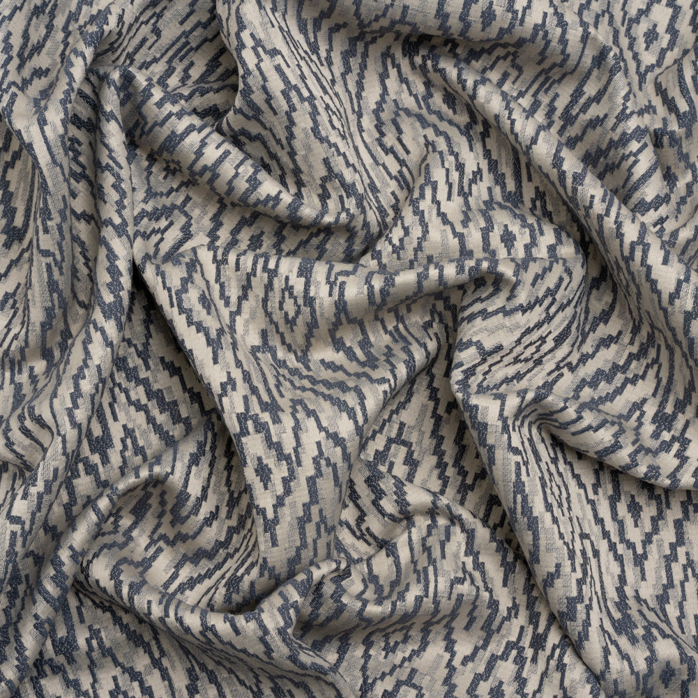 Geometric Recycled Polyester and Cotton Drapery Jacquard - Denim - British Imported Geometric Recycled Polyester and Cotton Drapery Jacquard - Denim - British Imported