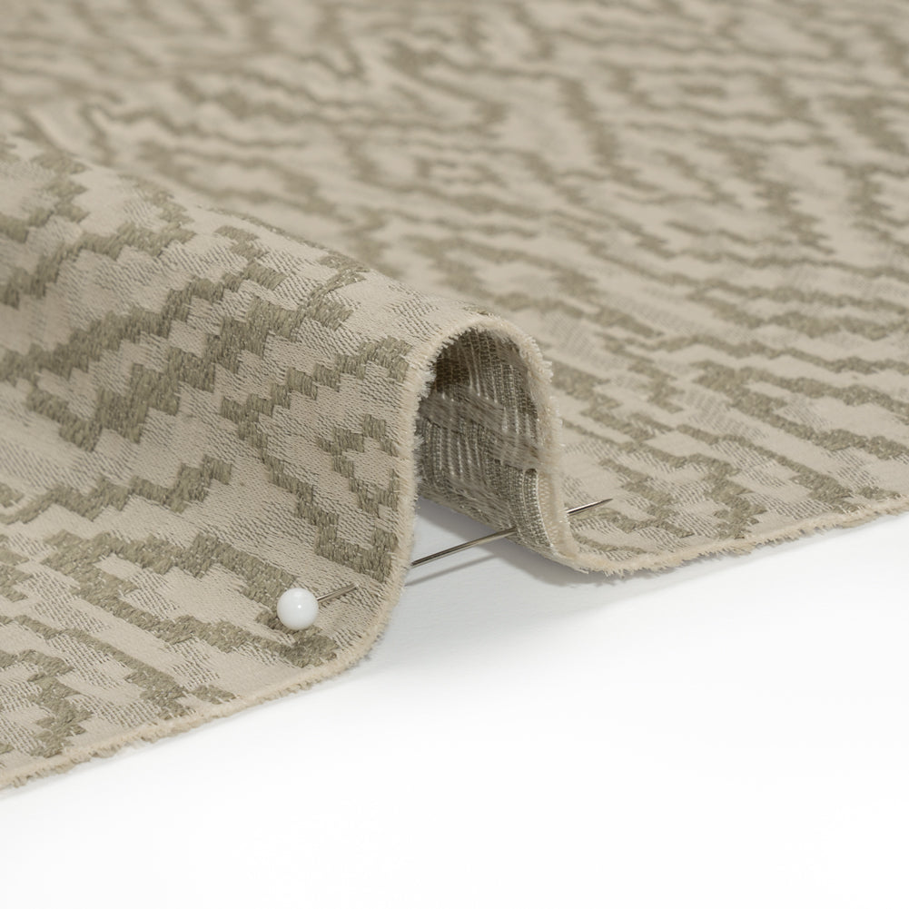 Geometric Recycled Polyester and Cotton Drapery Jacquard - Limestone - British Imported Detail Geometric Recycled Polyester and Cotton Drapery Jacquard - Limestone - British Imported Detail