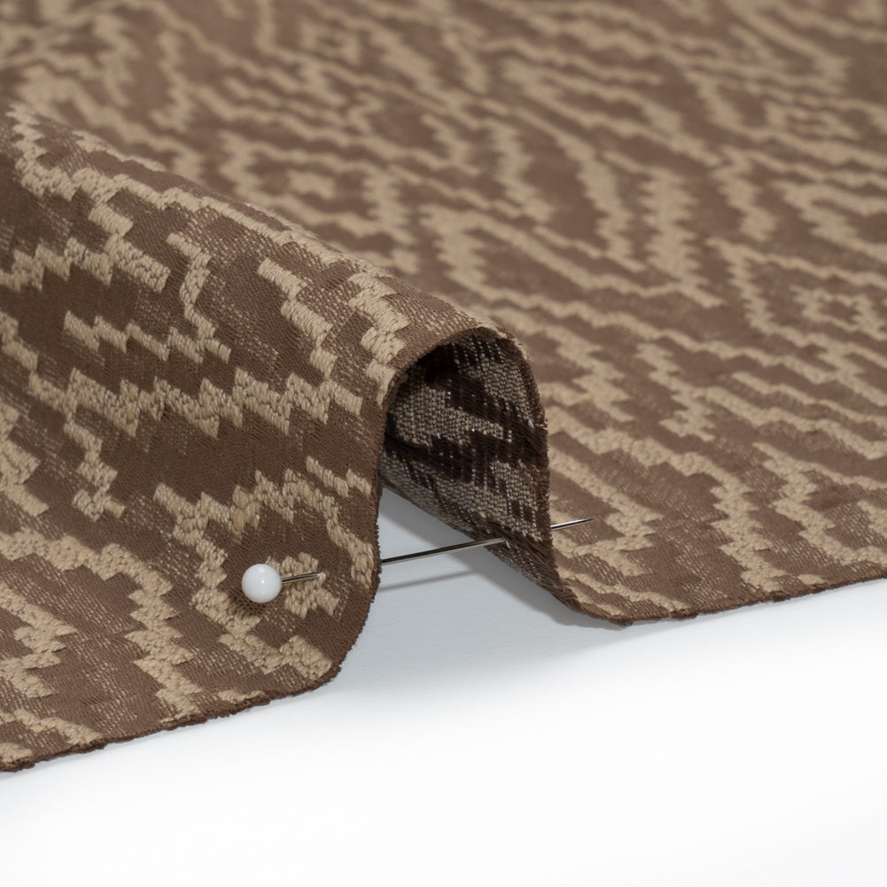 Geometric Recycled Polyester and Cotton Drapery Jacquard - Rosewood - British Imported Detail Geometric Recycled Polyester and Cotton Drapery Jacquard - Rosewood - British Imported Detail