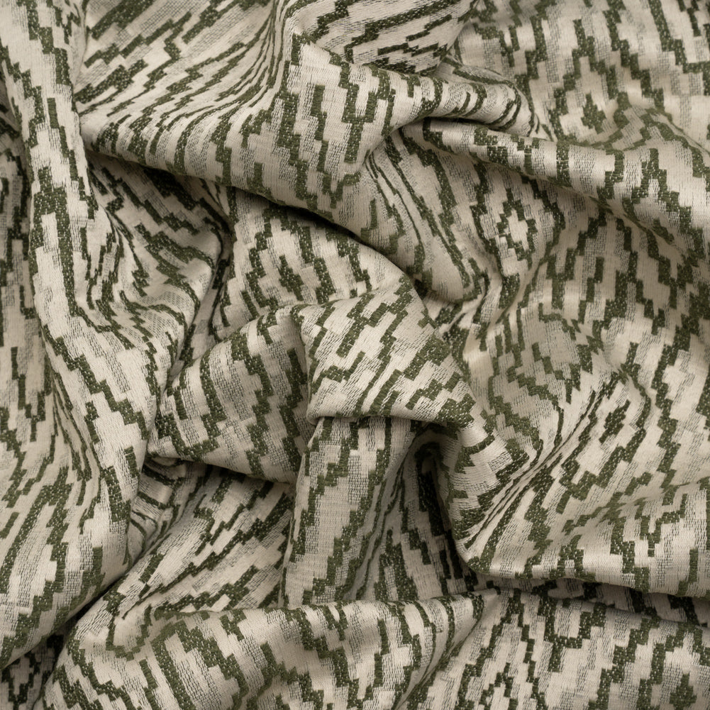 Geometric Recycled Polyester and Cotton Drapery Jacquard - Spruce - British Imported Geometric Recycled Polyester and Cotton Drapery Jacquard - Spruce - British Imported