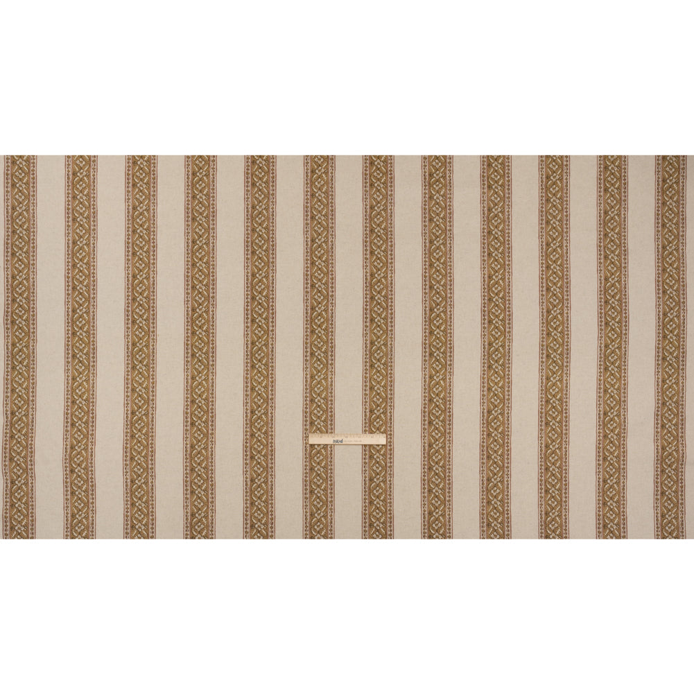 Brushed Cotton and Linen Canvas - Cider Flowers and Diamonds Stripes - British Imported Full Brushed Cotton and Linen Canvas - Cider Flowers and Diamonds Stripes - British Imported Full