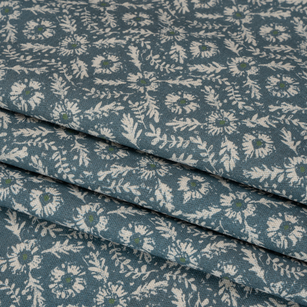 Brushed Cotton and Linen Canvas - Indigo Flowers and Leaves - Flowers and Leaves British Imported Folded Brushed Cotton and Linen Canvas - Indigo Flowers and Leaves - Flowers and Leaves British Imported Folded
