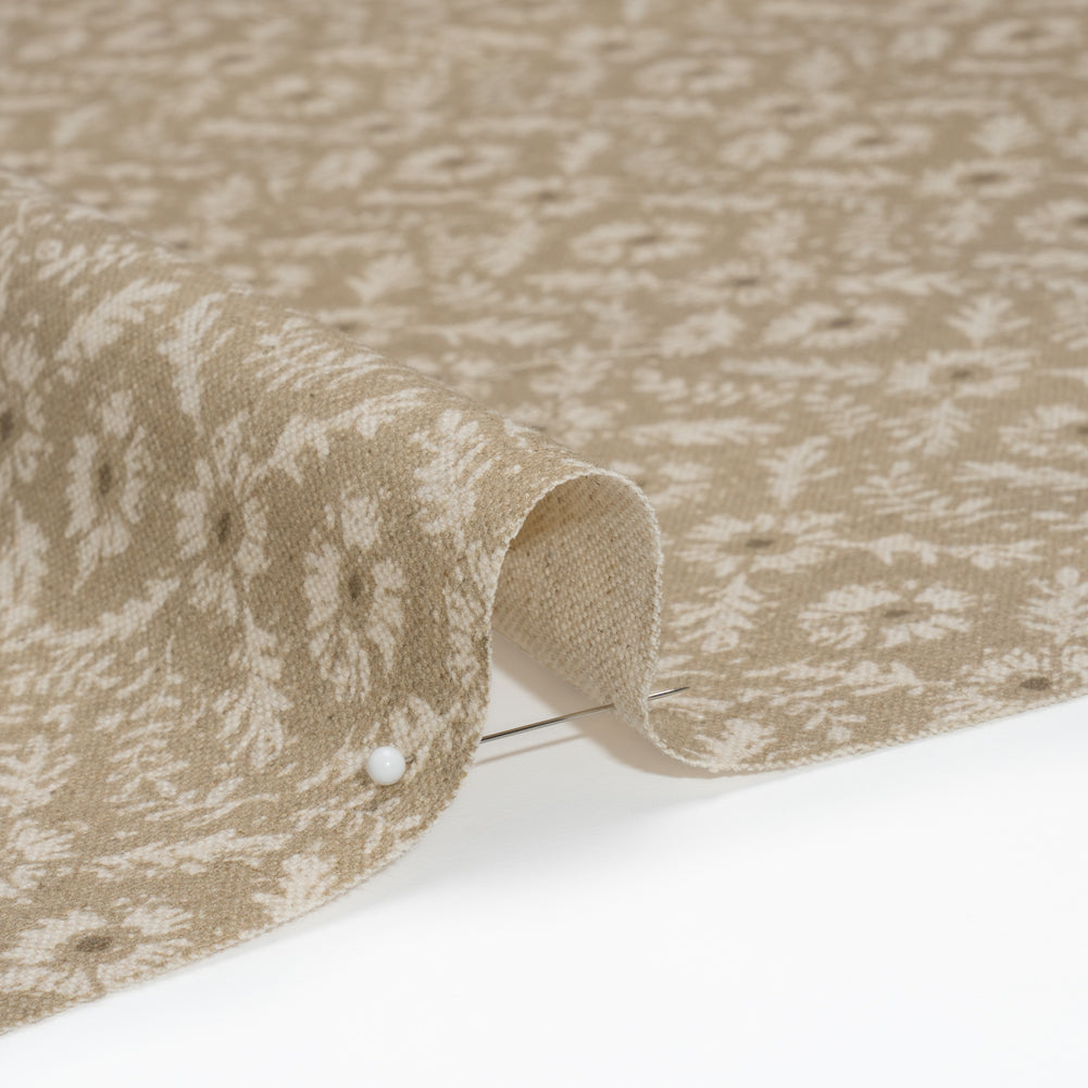 Brushed Cotton and Linen Canvas - Sand Flowers and Leaves - Flowers and Leaves British Imported Detail Brushed Cotton and Linen Canvas - Sand Flowers and Leaves - Flowers and Leaves British Imported Detail