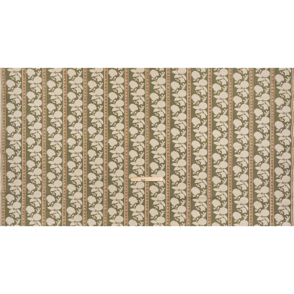 Brushed Cotton and Linen Canvas - Oregano Floral Silhouette Stripes - British Imported Full Brushed Cotton and Linen Canvas - Oregano Floral Silhouette Stripes - British Imported Full