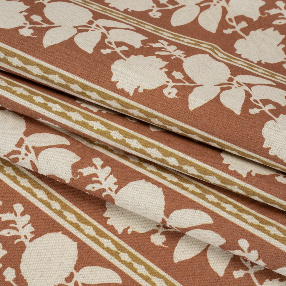 Brushed Cotton and Linen Canvas - Sienna Floral Silhouette Stripes - British Imported Folded Brushed Cotton and Linen Canvas - Sienna Floral Silhouette Stripes - British Imported Folded