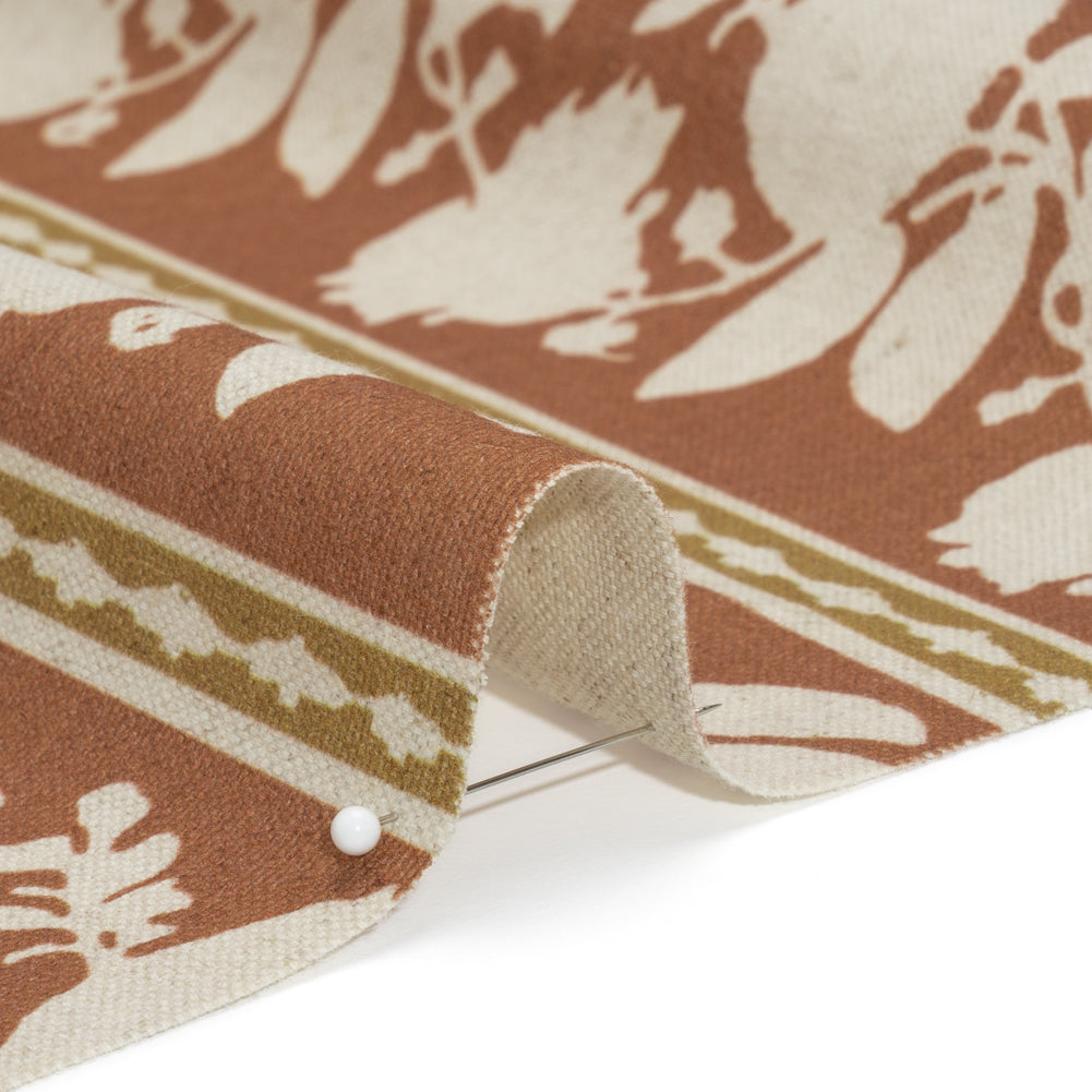 Brushed Cotton and Linen Canvas - Sienna Floral Silhouette Stripes - British Imported Detail Brushed Cotton and Linen Canvas - Sienna Floral Silhouette Stripes - British Imported Detail