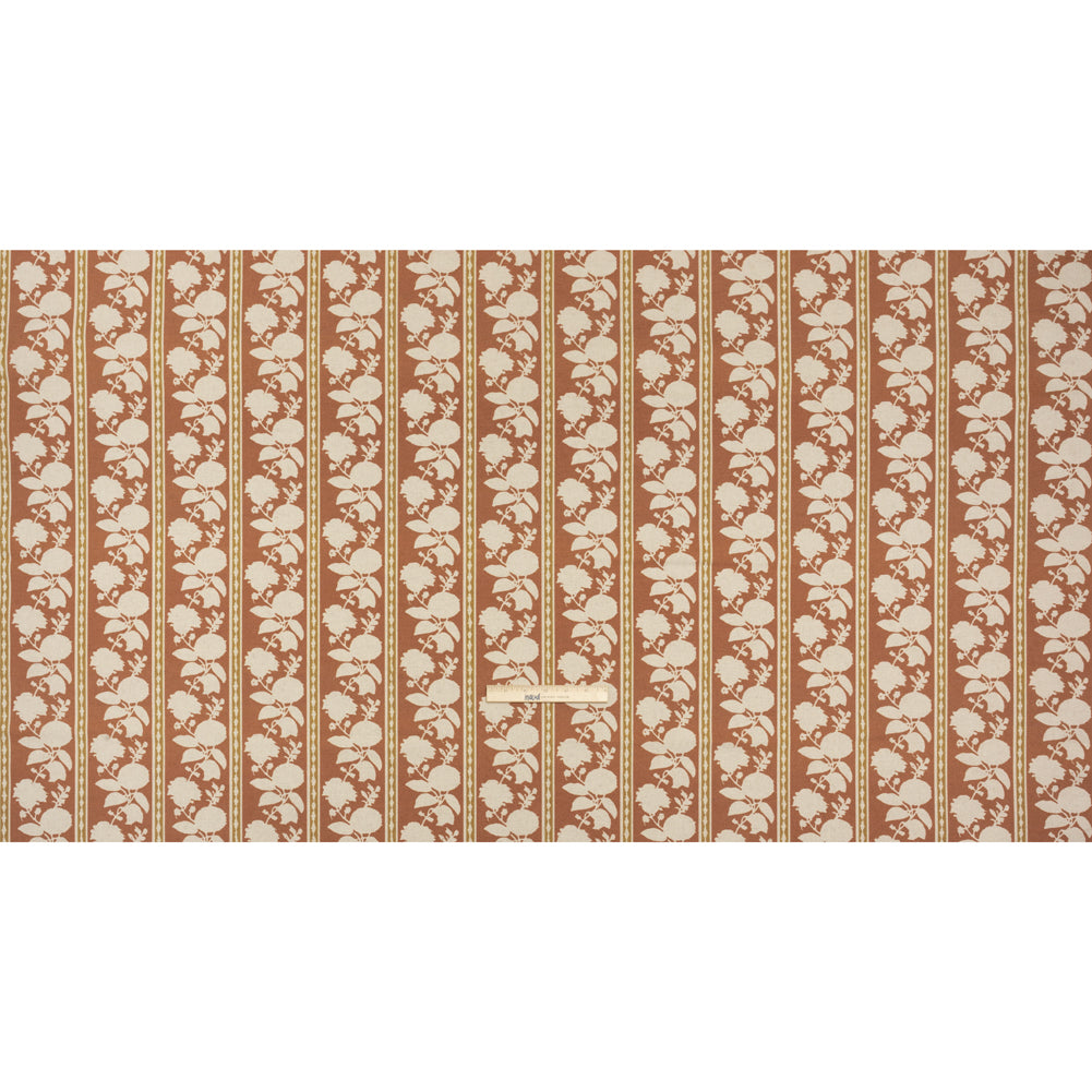 Brushed Cotton and Linen Canvas - Sienna Floral Silhouette Stripes - British Imported Full Brushed Cotton and Linen Canvas - Sienna Floral Silhouette Stripes - British Imported Full