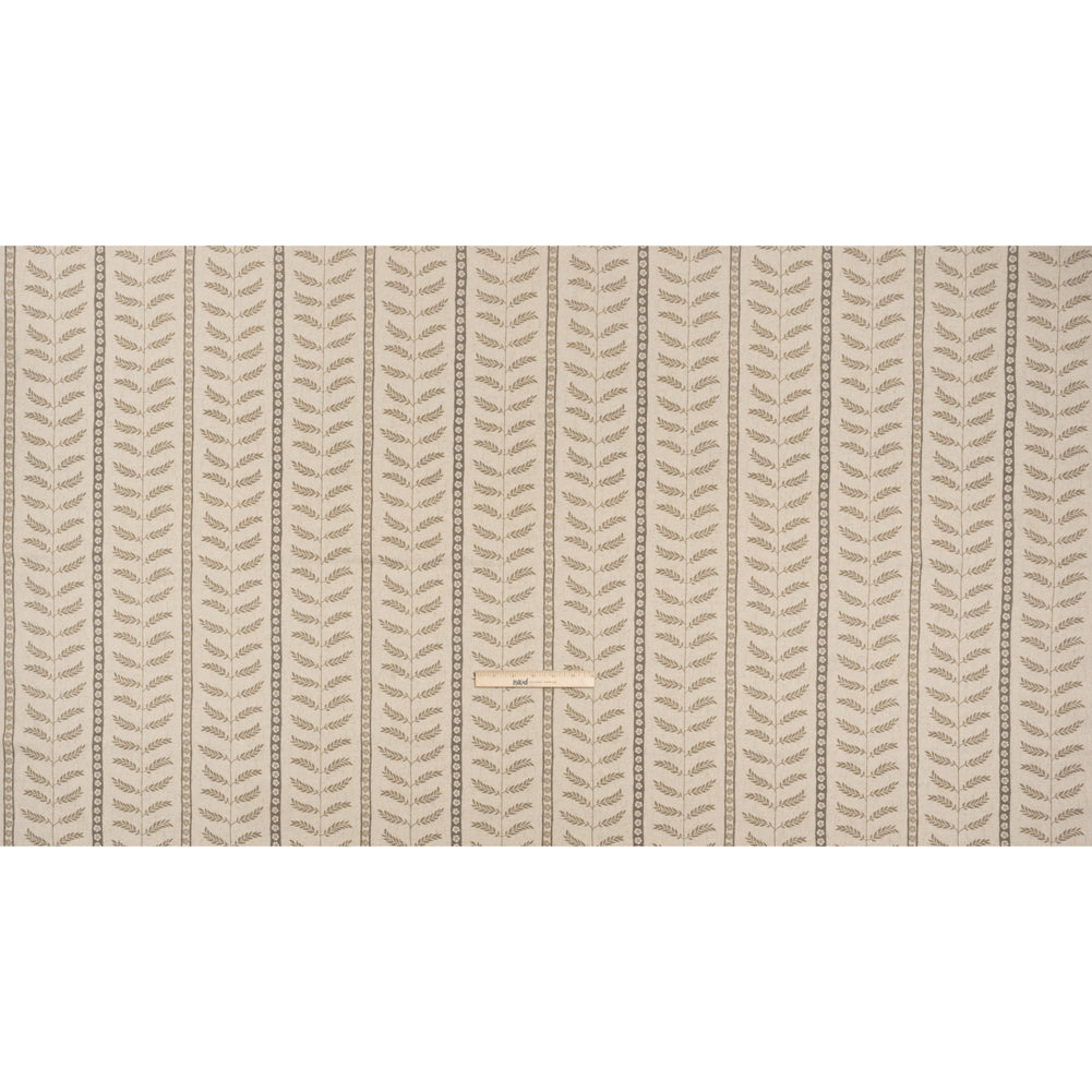 Brushed Cotton and Linen Canvas - Jute Fern Leaves and Flower Stripes - British Imported Full Brushed Cotton and Linen Canvas - Jute Fern Leaves and Flower Stripes - British Imported Full