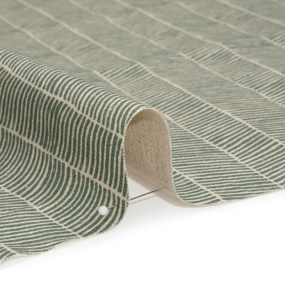 Brushed Cotton and Linen Canvas - Thyme Painterly Herringbone - British Imported Detail Brushed Cotton and Linen Canvas - Thyme Painterly Herringbone - British Imported Detail