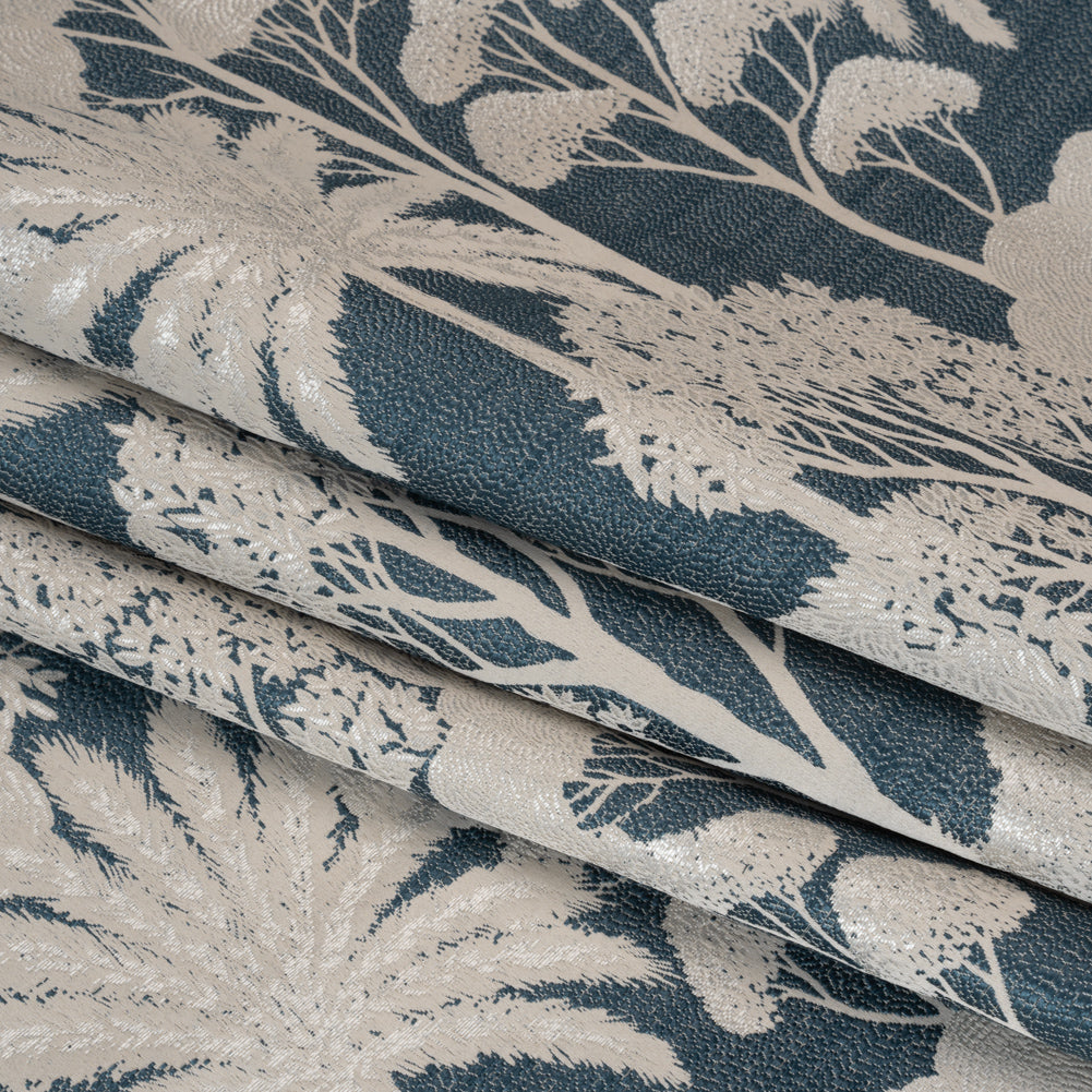 Recycled Polyester Drapery Jacquard - Indigo Jungle Trees - British Imported Folded Recycled Polyester Drapery Jacquard - Indigo Jungle Trees - British Imported Folded