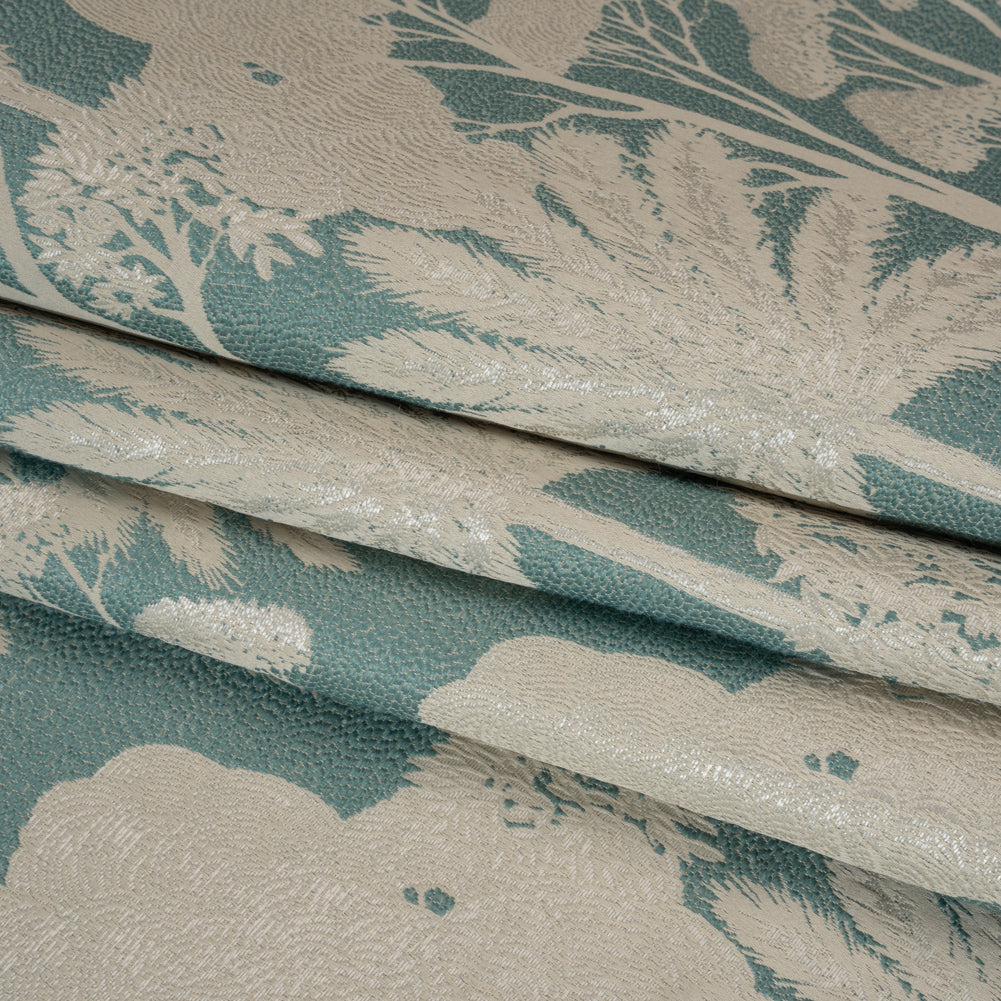 Recycled Polyester Drapery Jacquard - Seafoam Jungle Trees - British Imported Folded Recycled Polyester Drapery Jacquard - Seafoam Jungle Trees - British Imported Folded