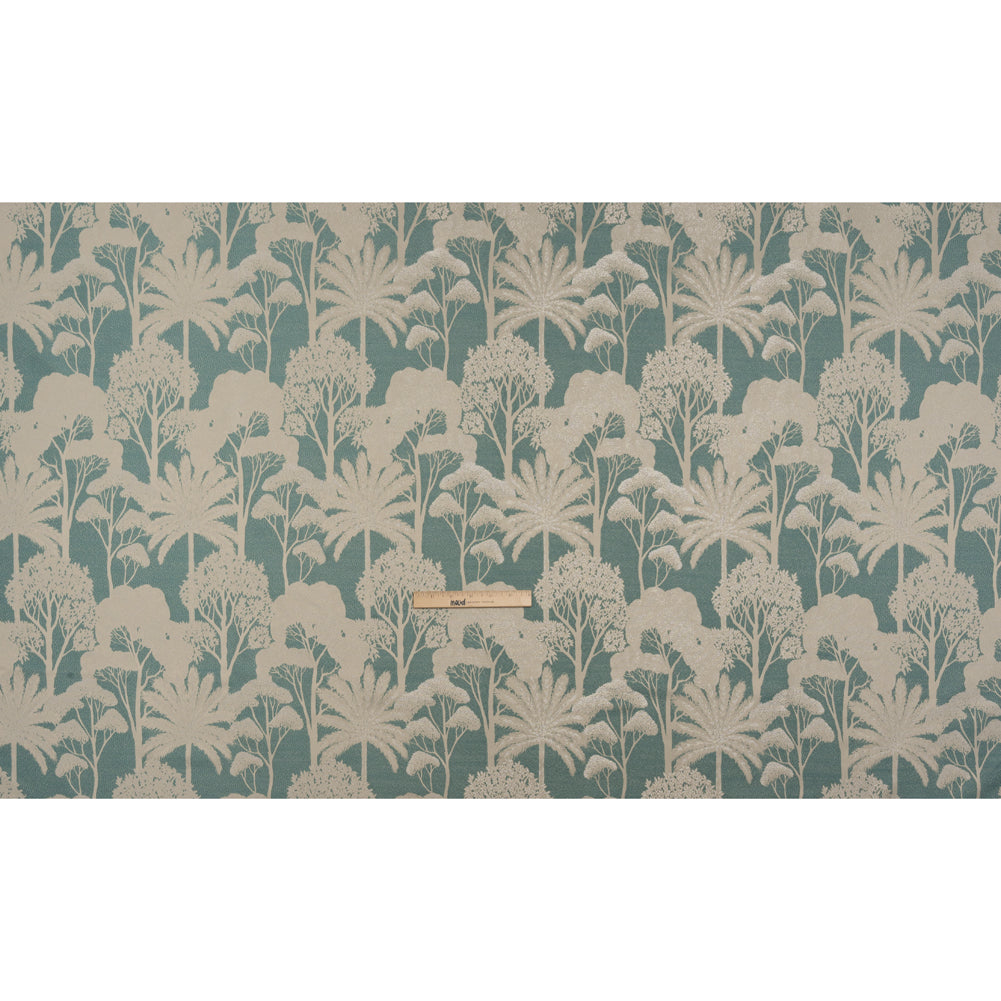Recycled Polyester Drapery Jacquard - Seafoam Jungle Trees - British Imported Full Recycled Polyester Drapery Jacquard - Seafoam Jungle Trees - British Imported Full
