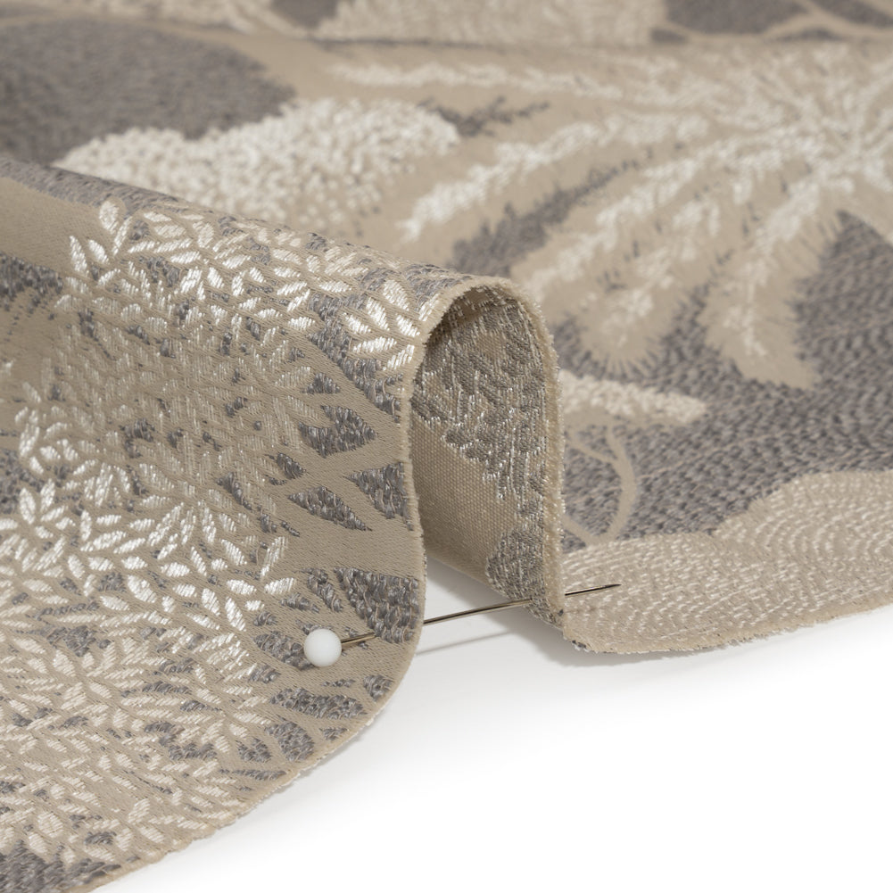 Recycled Polyester Drapery Jacquard - Slate Jungle Trees - British Imported Detail Recycled Polyester Drapery Jacquard - Slate Jungle Trees - British Imported Detail