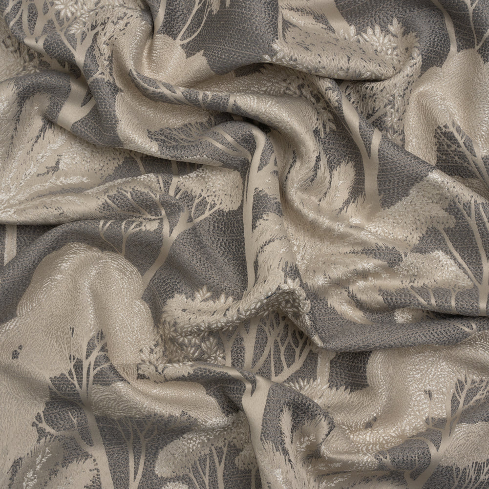 Recycled Polyester Drapery Jacquard - Slate Jungle Trees - British Imported Recycled Polyester Drapery Jacquard - Slate Jungle Trees - British Imported