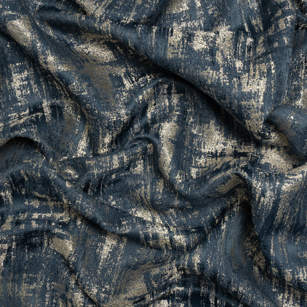 Recycled Polyester Drapery Jacquard - Indigo Abstract Strokes - British Imported Recycled Polyester Drapery Jacquard - Indigo Abstract Strokes - British Imported