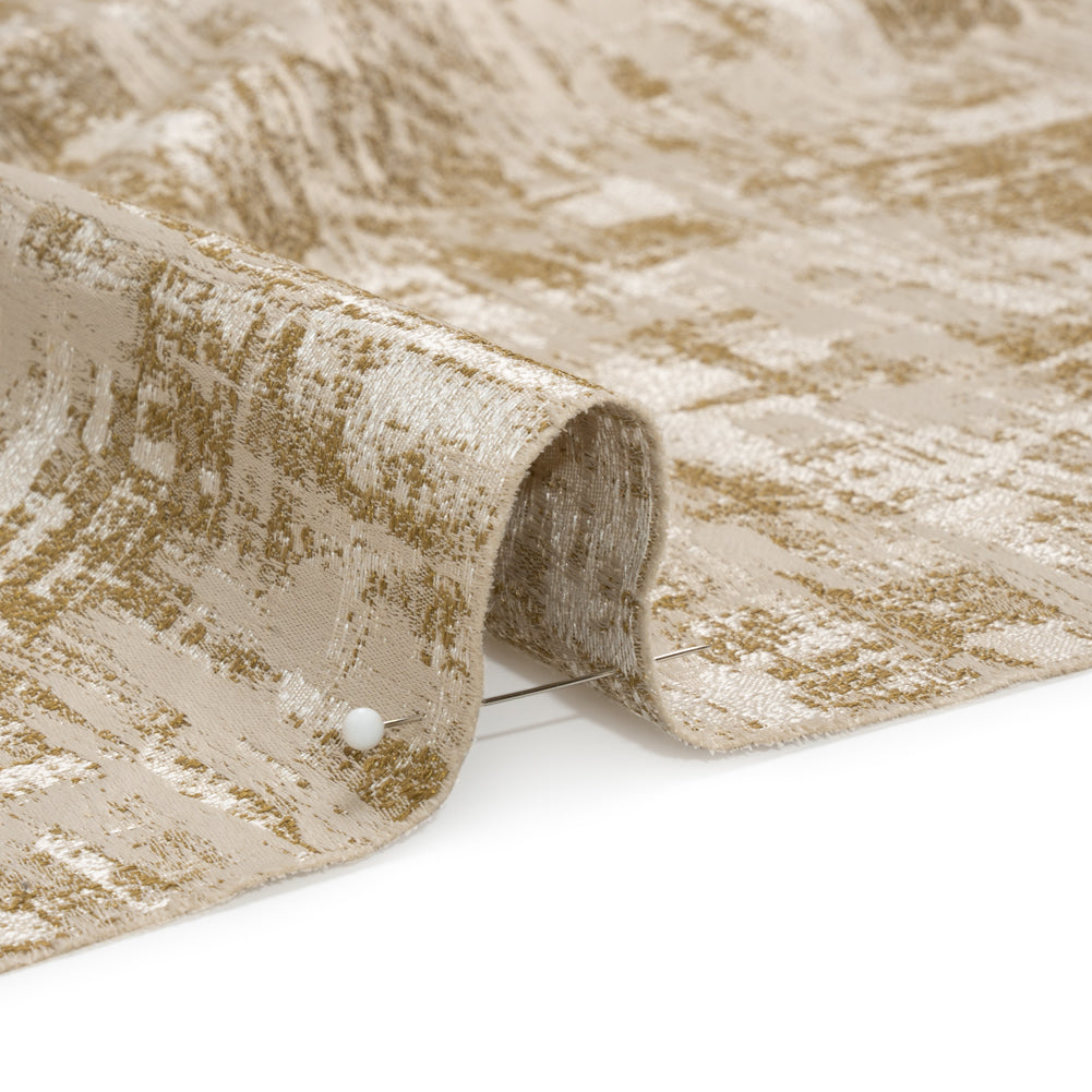 Recycled Polyester Drapery Jacquard - Ochre Abstract Strokes - British Imported Detail Recycled Polyester Drapery Jacquard - Ochre Abstract Strokes - British Imported Detail