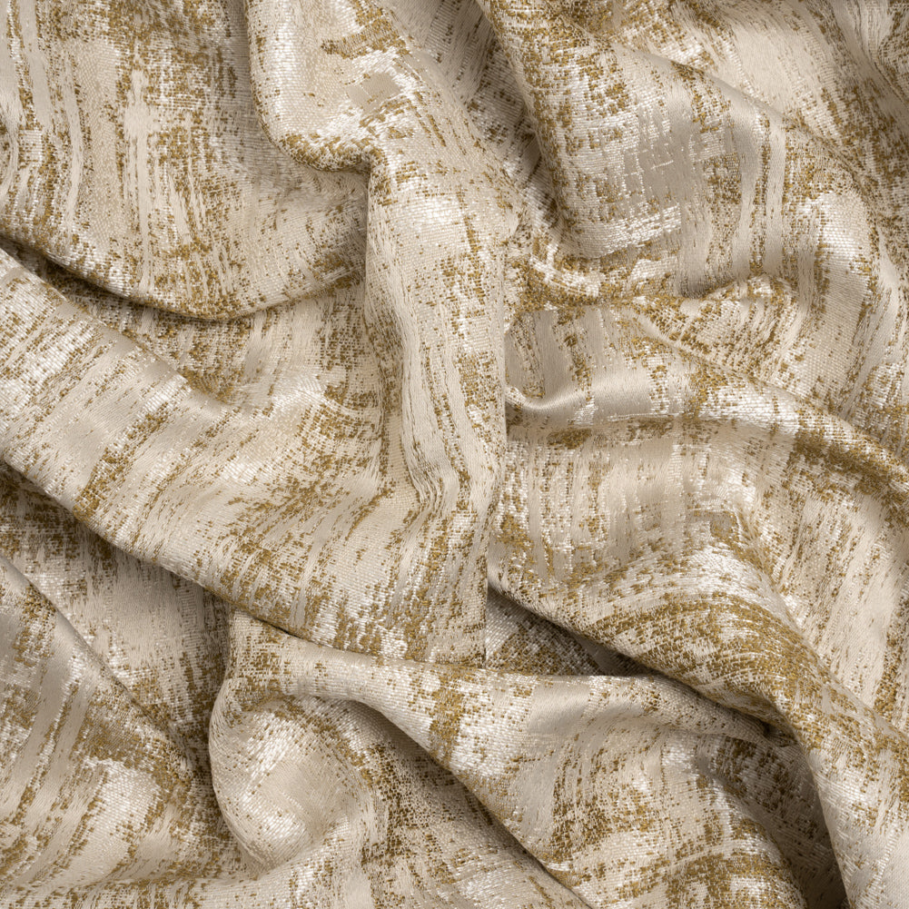 Recycled Polyester Drapery Jacquard - Ochre Abstract Strokes - British Imported Recycled Polyester Drapery Jacquard - Ochre Abstract Strokes - British Imported