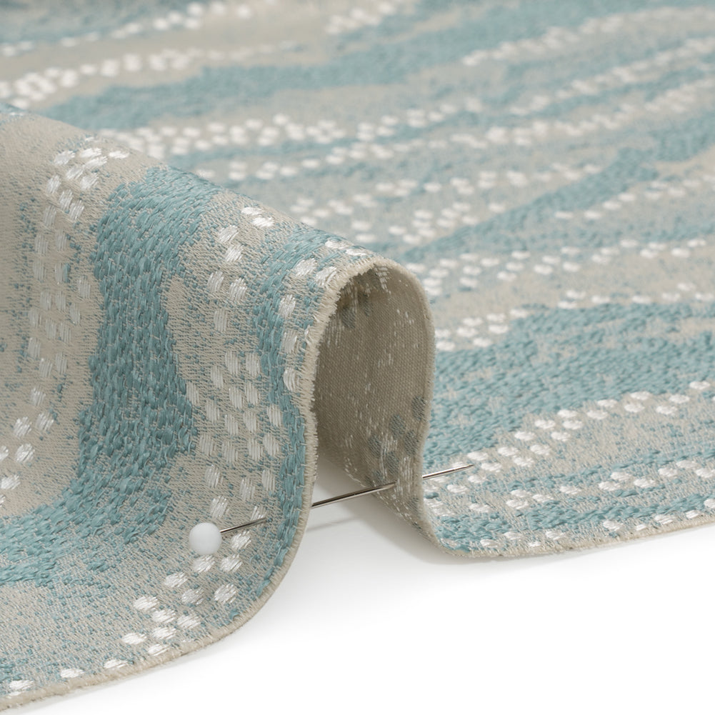 Recycled Polyester Jacquard - Seafoam Landscape Spots - British Imported Detail Recycled Polyester Jacquard - Seafoam Landscape Spots - British Imported Detail
