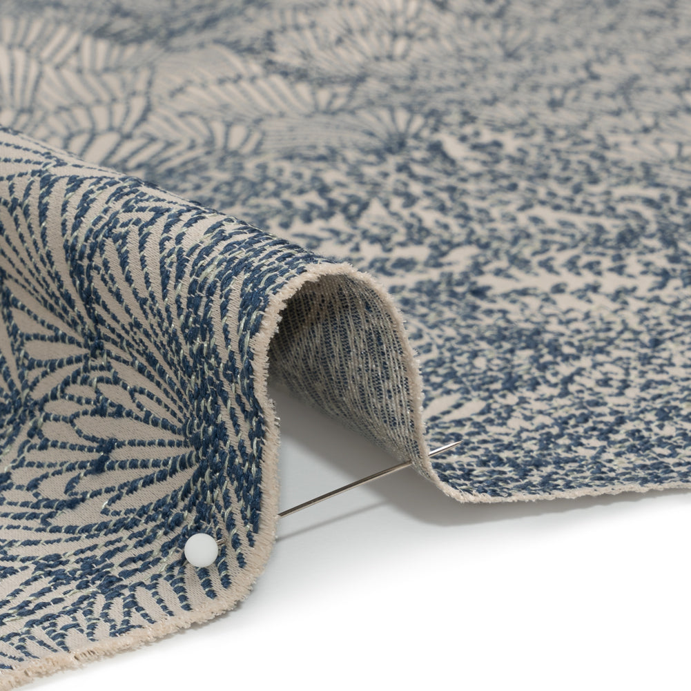 Recycled Polyester Jacquard - Indigo Lush Garden - British Imported Detail Recycled Polyester Jacquard - Indigo Lush Garden - British Imported Detail