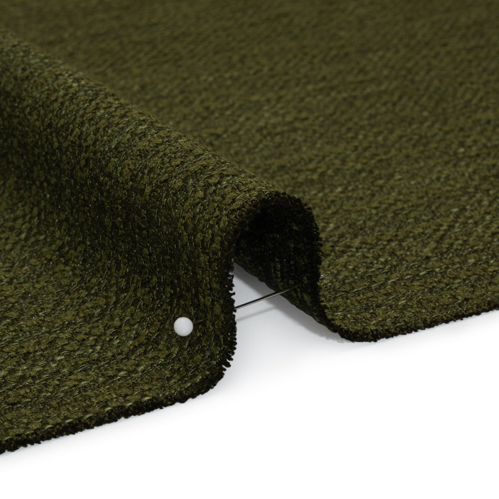 Textured Recycled Polyester Woven - Olive Boucle Stripes - British Imported - Detail Textured Recycled Polyester Woven - Olive Boucle Stripes - British Imported - Detail