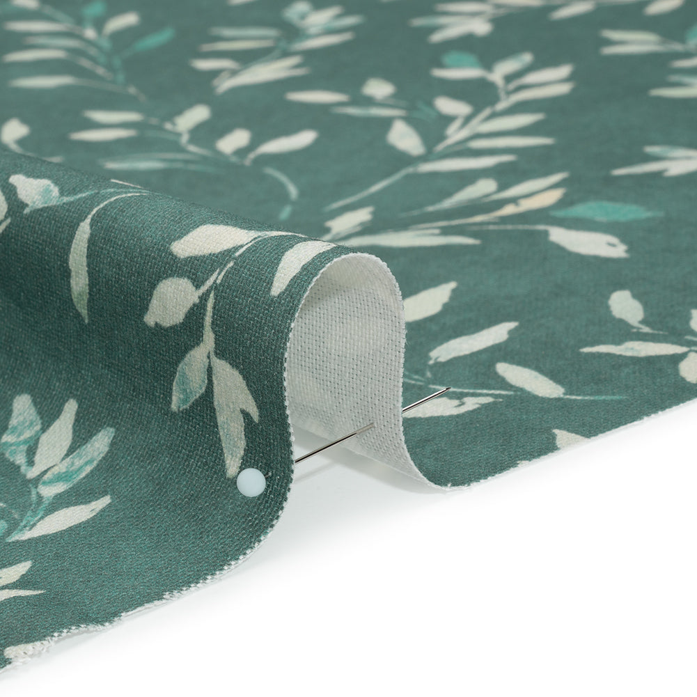 Printed Cotton Canvas - Azure Leafy Stems - British Imported Printed Cotton Canvas - Azure Leafy Stems - British Imported