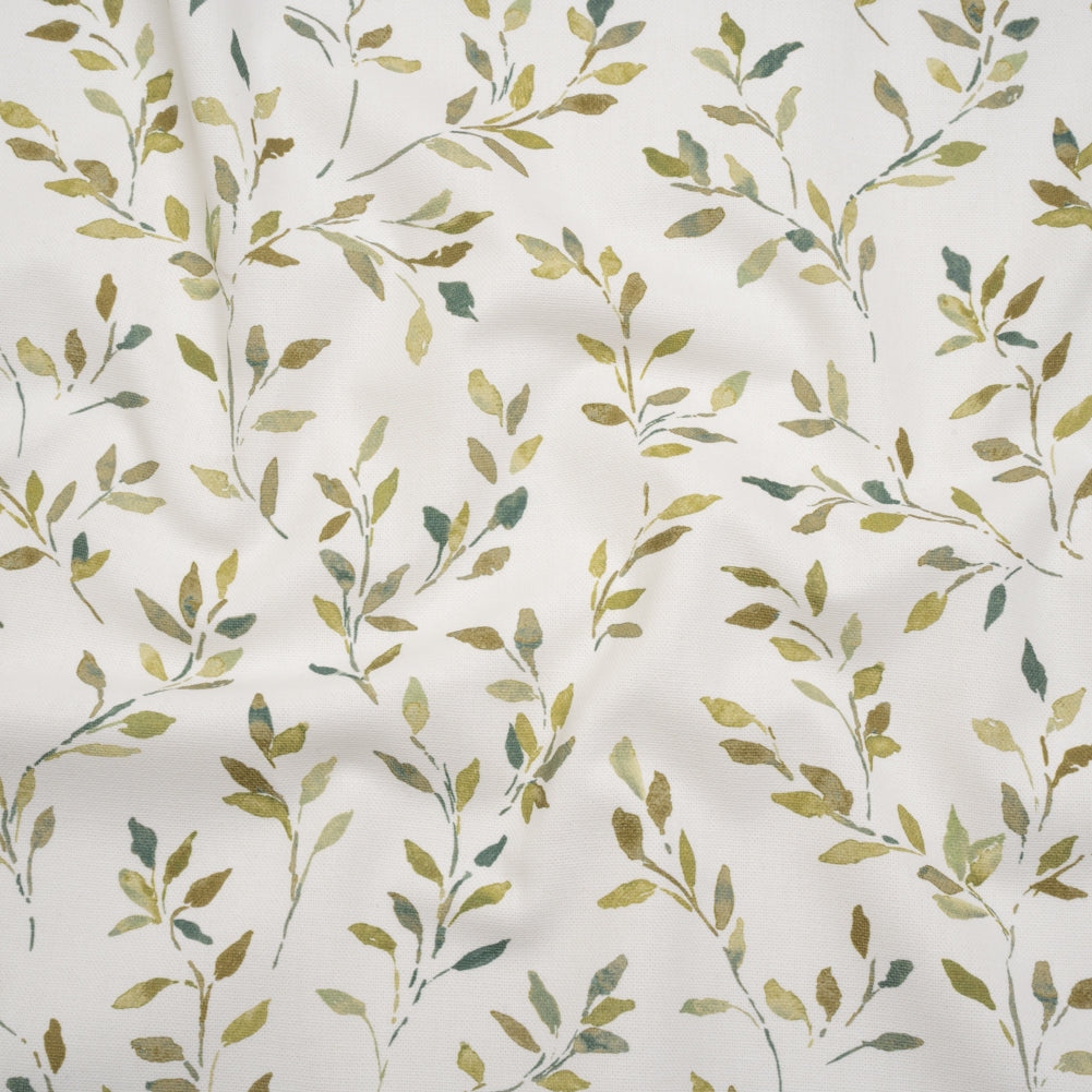 Printed Cotton Canvas - Moss Leafy Stems - British Imported Printed Cotton Canvas - Moss Leafy Stems - British Imported
