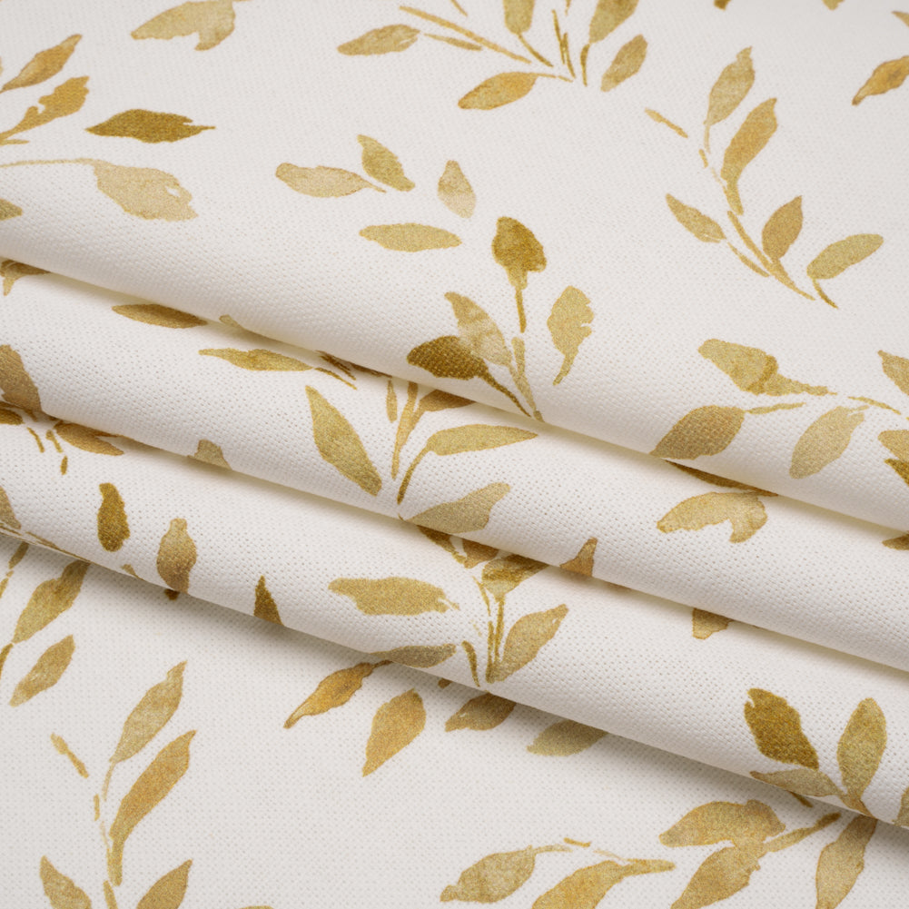Printed Cotton Canvas - Ochre Leafy Stems - British Imported Printed Cotton Canvas - Ochre Leafy Stems - British Imported