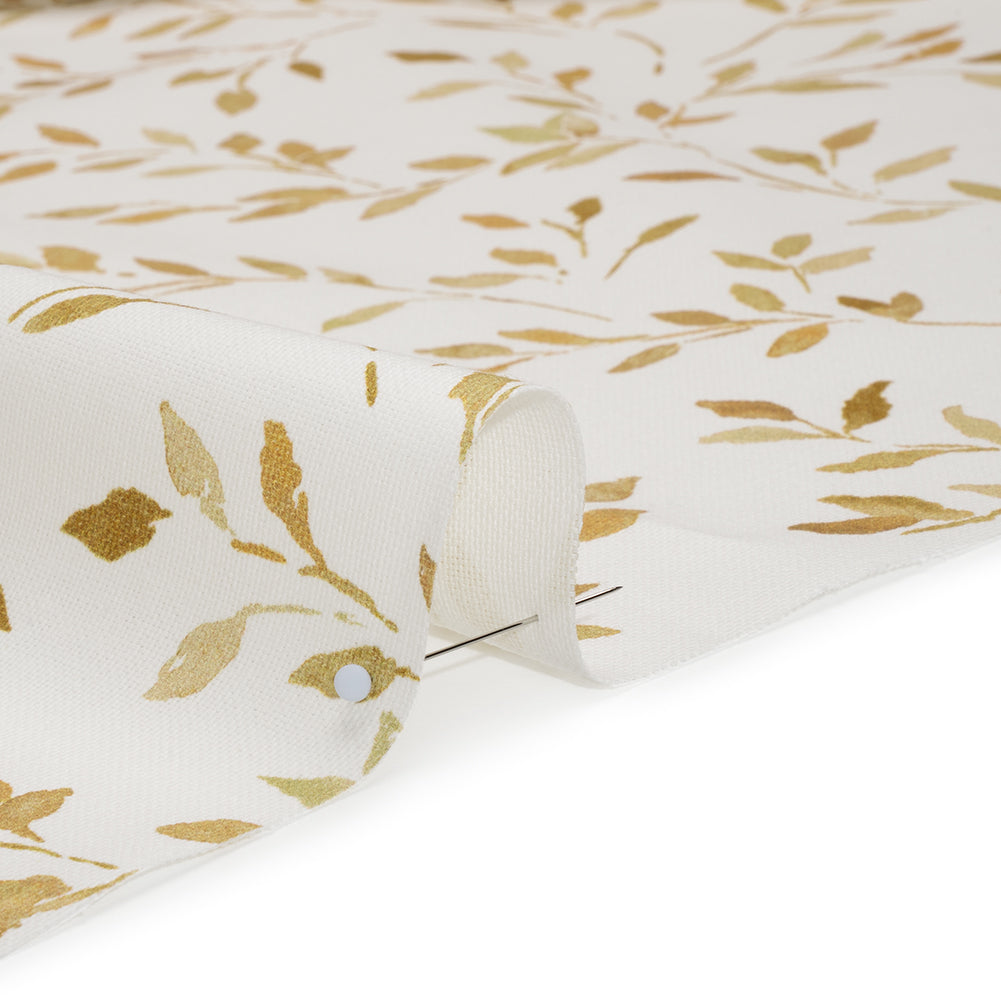 Printed Cotton Canvas - Ochre Leafy Stems - British Imported Printed Cotton Canvas - Ochre Leafy Stems - British Imported