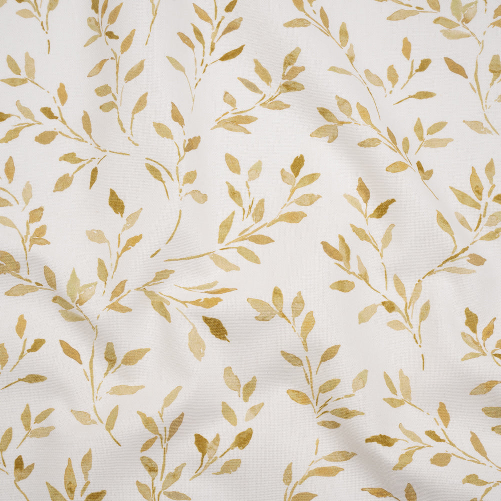 Printed Cotton Canvas - Ochre Leafy Stems - British Imported Printed Cotton Canvas - Ochre Leafy Stems - British Imported