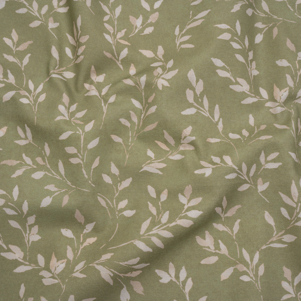 Printed Cotton Canvas - Sage Leafy Stems - British Imported Printed Cotton Canvas - Sage Leafy Stems - British Imported