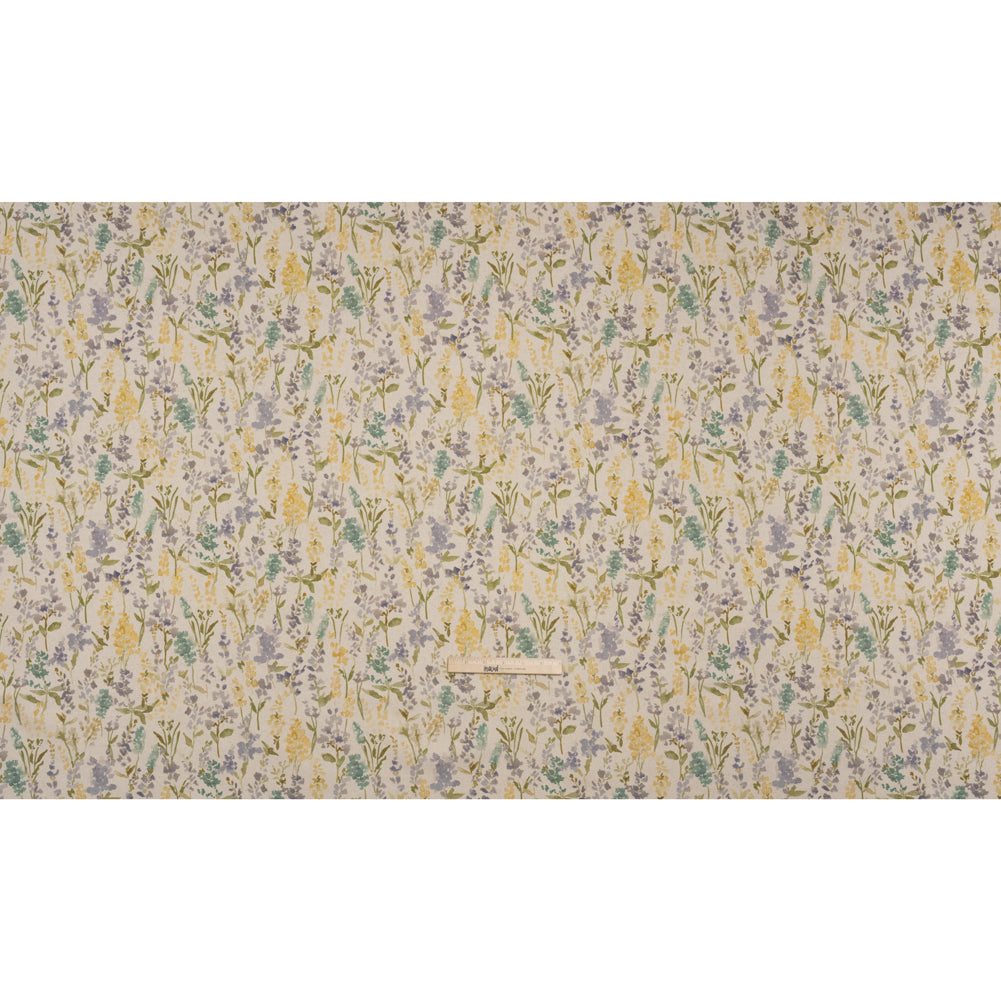 Printed Cotton and Linen Canvas - Heather Painterly Flowers - British Imported - Full Printed Cotton and Linen Canvas - Heather Painterly Flowers - British Imported - Full
