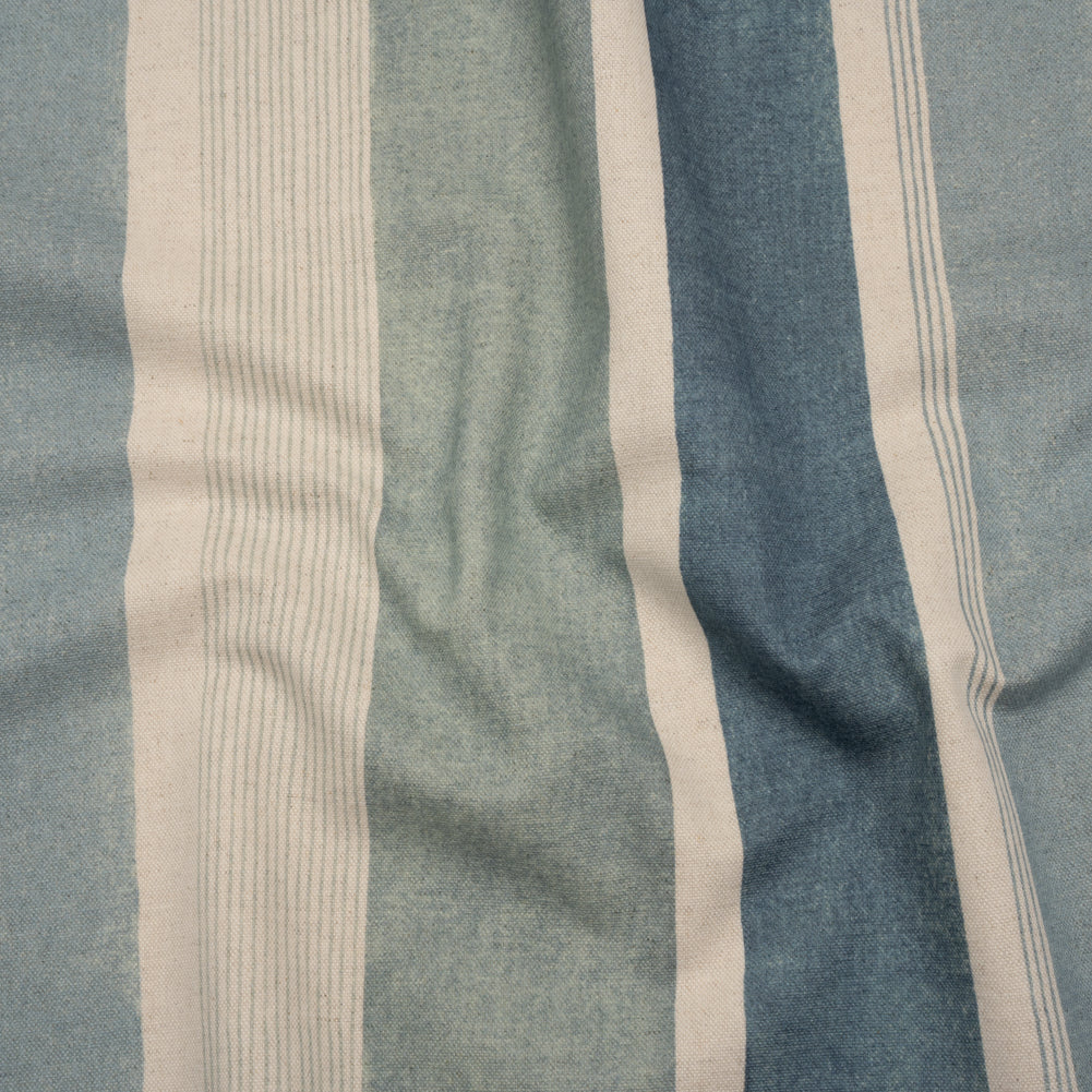 Printed Cotton and Linen Canvas - Azure Stripes - British Imported Printed Cotton and Linen Canvas - Azure Stripes - British Imported