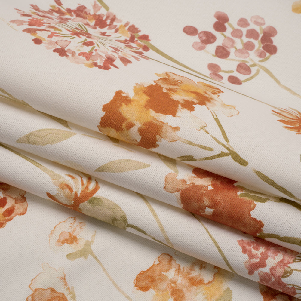 Printed Cotton Canvas - Sienna Watercolor Floral Stems - British Imported - Folded Printed Cotton Canvas - Sienna Watercolor Floral Stems - British Imported - Folded