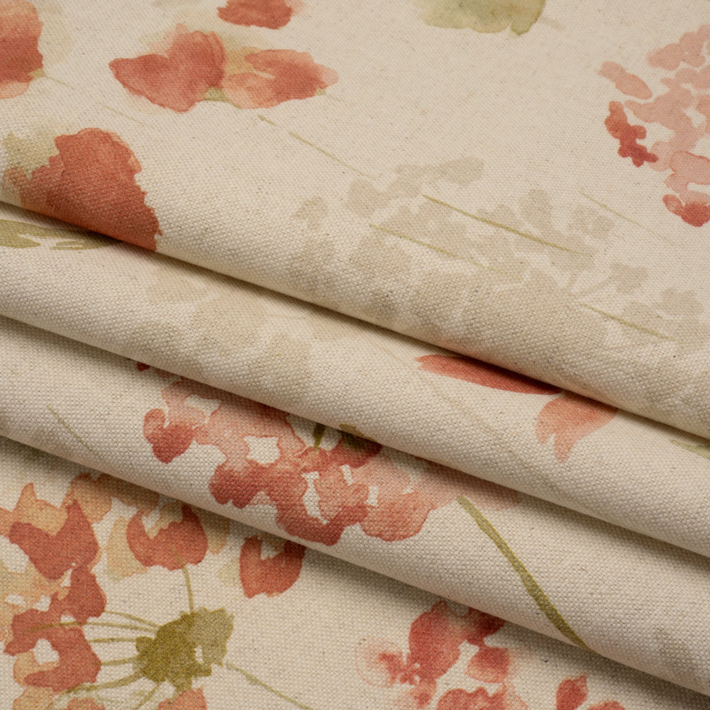 Printed Cotton Canvas - Berry Watercolor Blooms - British Imported - Folded Printed Cotton Canvas - Berry Watercolor Blooms - British Imported - Folded