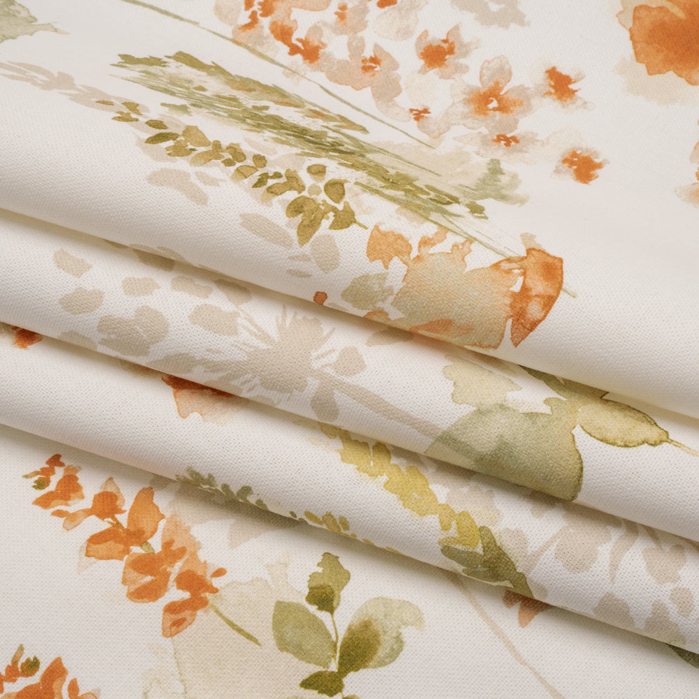 Printed Cotton Canvas - Ginger Watercolor Blooms - British Imported Printed Cotton Canvas - Ginger Watercolor Blooms - British Imported