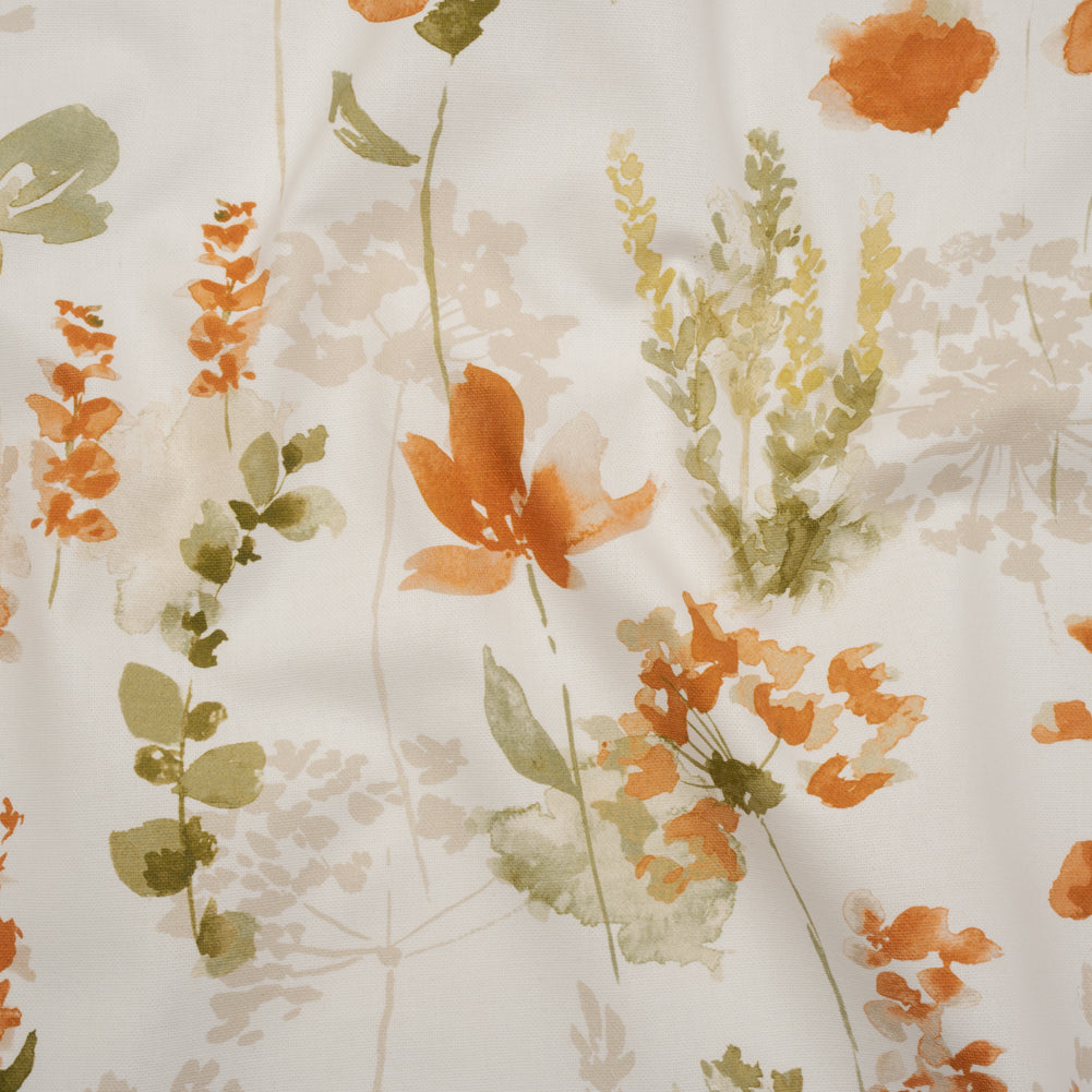 Printed Cotton Canvas - Ginger Watercolor Blooms - British Imported Printed Cotton Canvas - Ginger Watercolor Blooms - British Imported