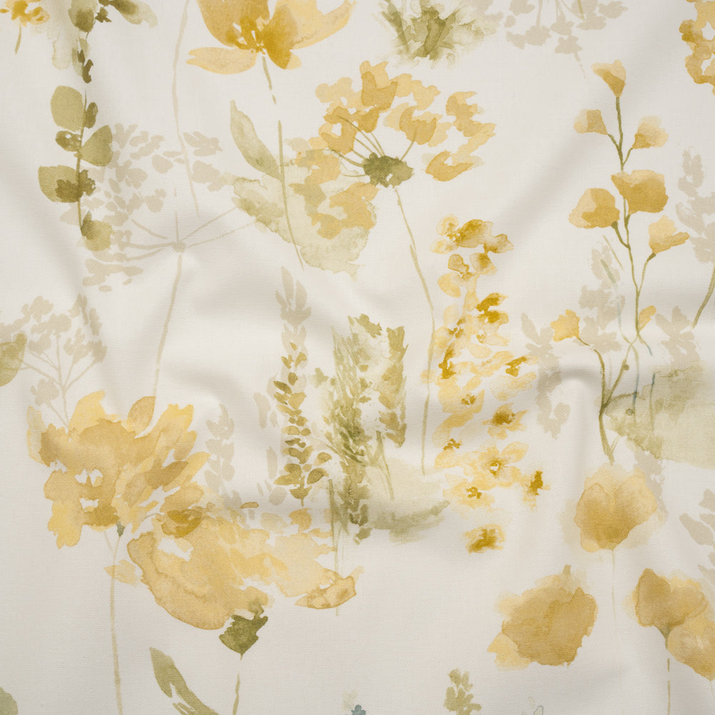 Printed Cotton Canvas - Maize Watercolor Blooms - British Imported Printed Cotton Canvas - Maize Watercolor Blooms - British Imported
