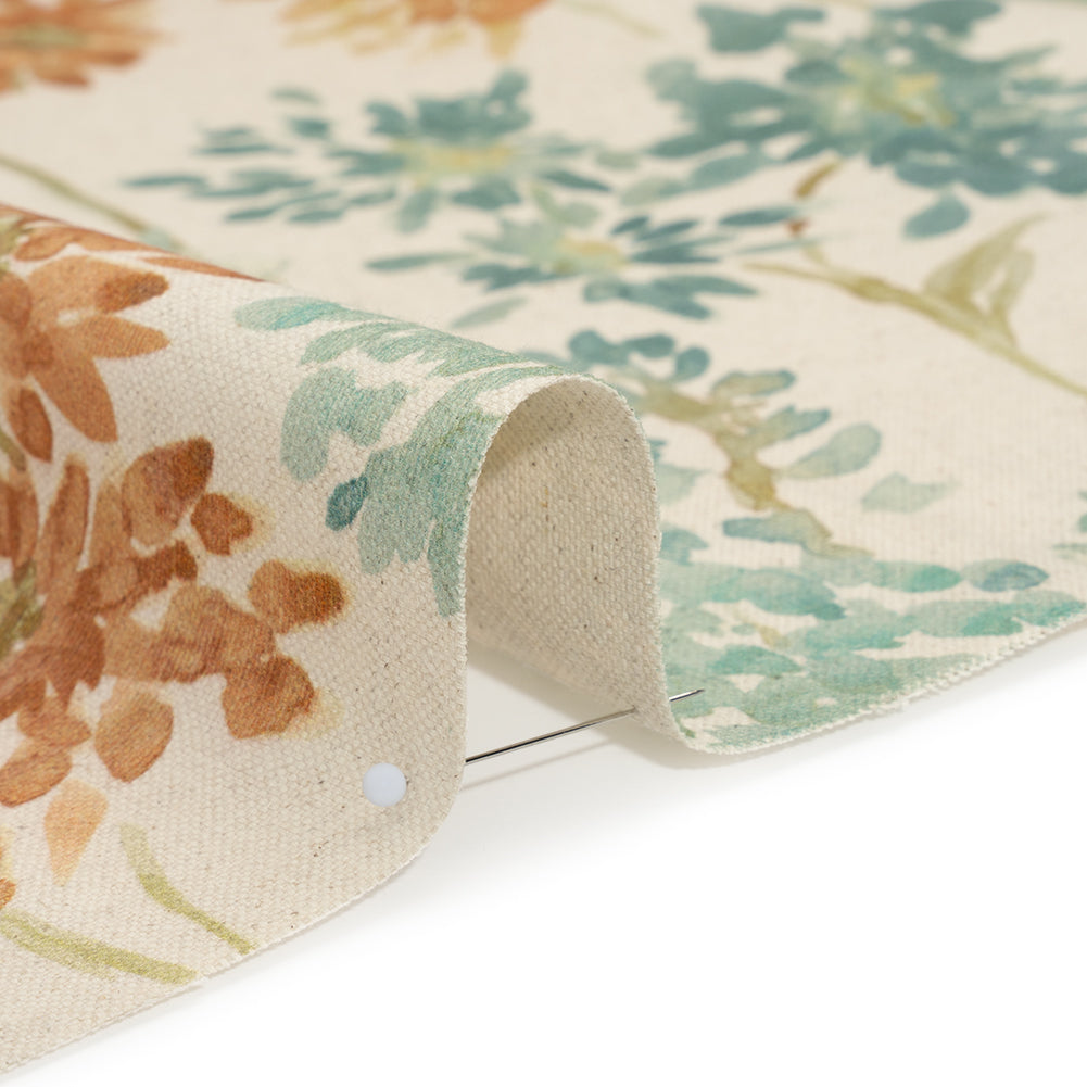 Printed Cotton Canvas - Ginger Blooming Watercolor Garden - British Imported Printed Cotton Canvas - Ginger Blooming Watercolor Garden - British Imported