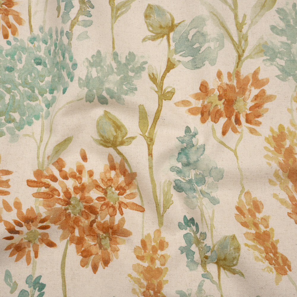 Printed Cotton Canvas - Ginger Blooming Watercolor Garden - British Imported Printed Cotton Canvas - Ginger Blooming Watercolor Garden - British Imported